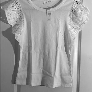 GAP White Ribbed Tank with Eyelet Flutter Sleeves